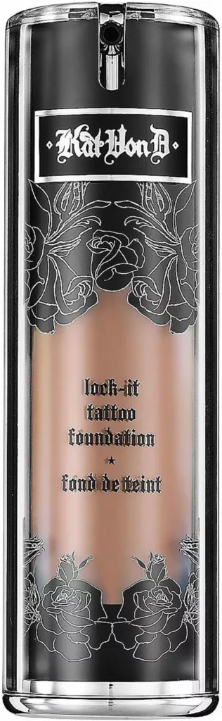 Ilustramos um frasco da base para pele de alta cobertura Kat Von D Lock-It Foundation