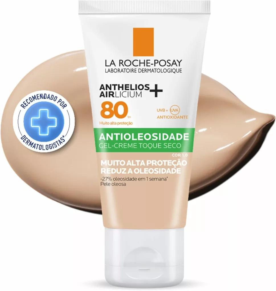 Ilustramos um frasco do protetor solar com base para pele oleosa La Roche Posay Anthelios Color Gel Creme Toque Seco FPS 80