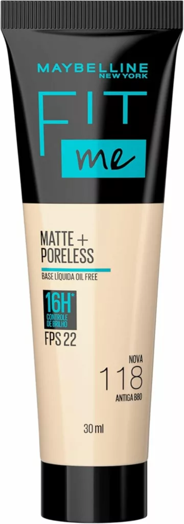 Ilustramos um frasco da base para pele Maybelline NY Fit Me Matte + Poreless ideal para peles maduras e com bom preço