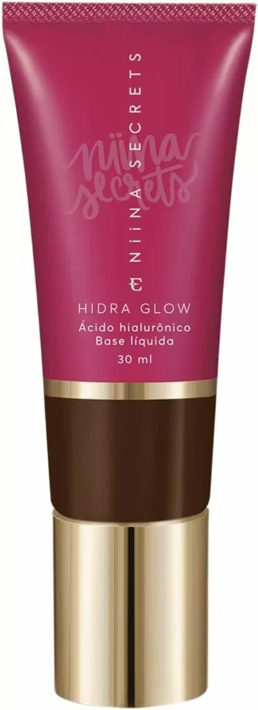 Ilustramos um frasco da base ideal para pele negra Niina Secrets Base Hidra Glow Cor 100