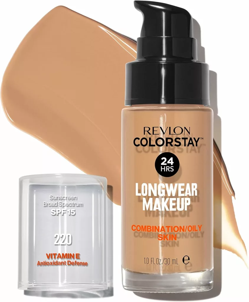 Ilustramos nessa imagem um frasco da base com protetor solar Revlon ColorStay Makeup for Combination Oily Skin SPF 15 ideal para sua pele